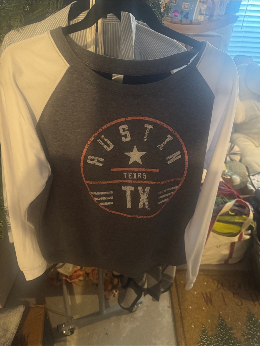 Austin TX Raglan Long-Sleeve Tee - Charcoal & White